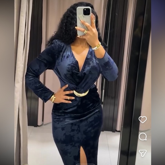 ZARA VELVET MIDI DRESS WITH HARDWARE - Picture 7 of 16